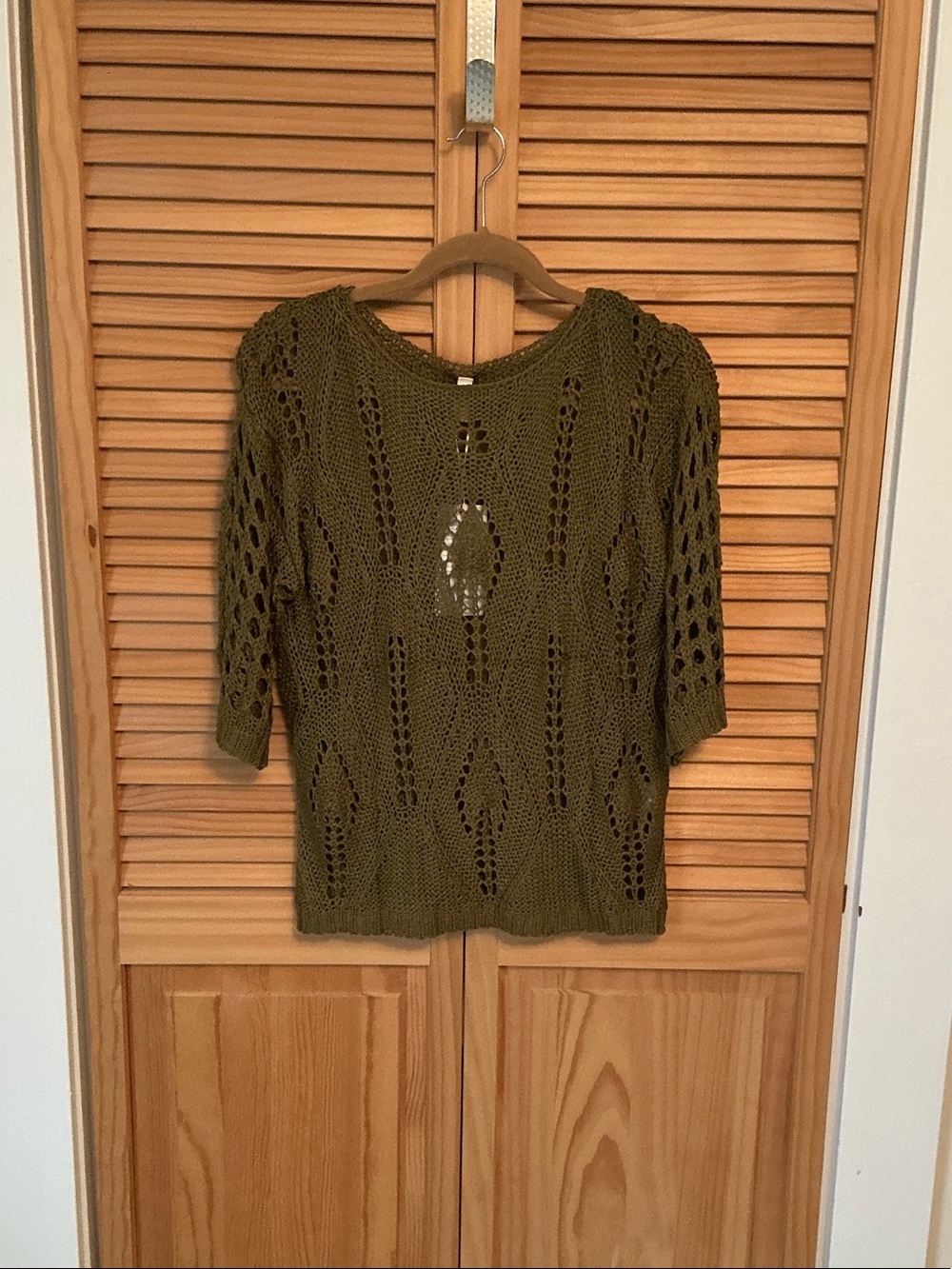 Olive Open-Knit Short Sleeve Sweater Top